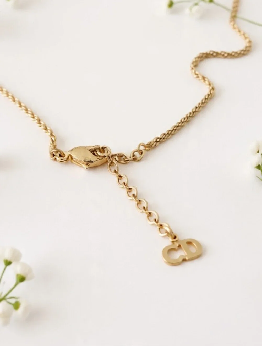 Christian Dior Vintage Gold-Tone CD Knot Necklace ✨